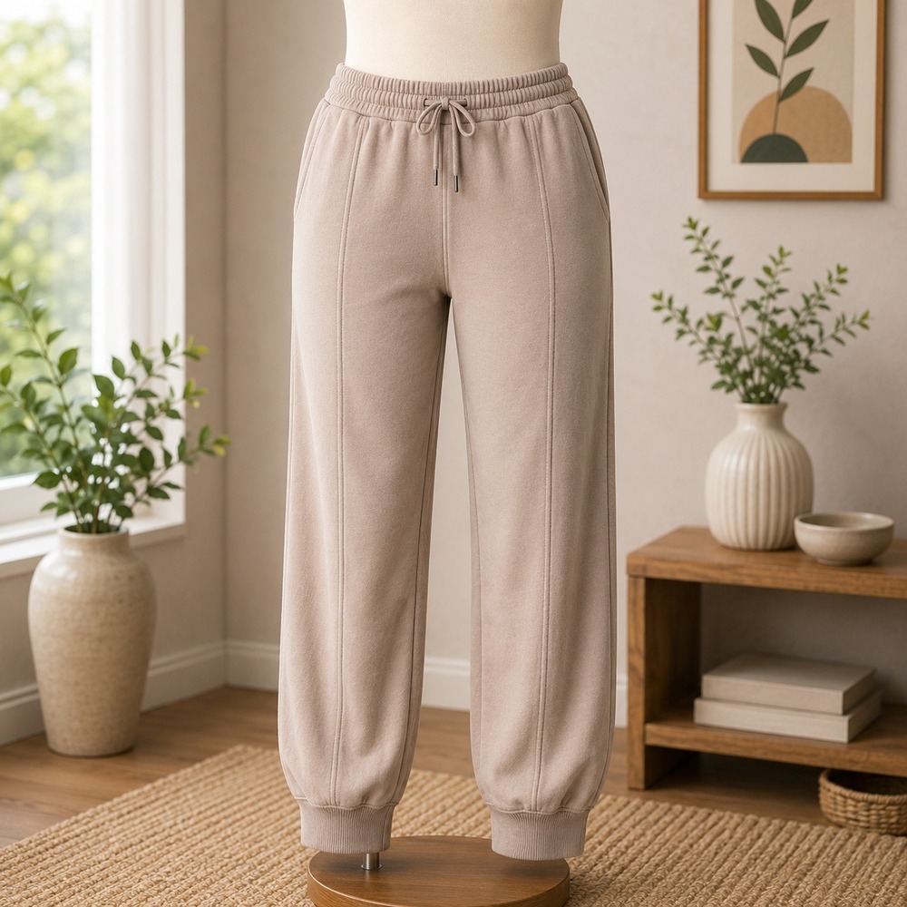 LOGO Lori Goldstein Womens 2XP Taupe Knit Jogger Pants Cropped Seam Detail Brown